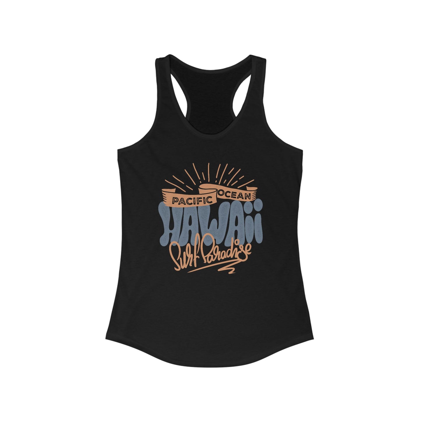 Hawaiian Beach Vibe Racerback Tank, Perfect for Summer, Beach Days, Vacation Wear, Travel Top, Surf Lovers