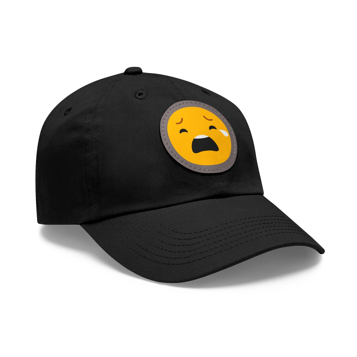Emotional Dad Hat with Leather Patch - Sad Emoji Cap for Everyday Wear