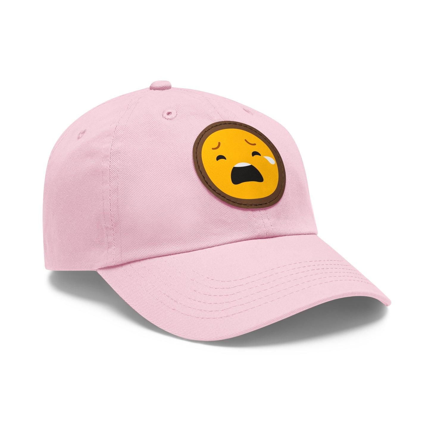Emotional Dad Hat with Leather Patch - Sad Emoji Cap for Everyday Wear