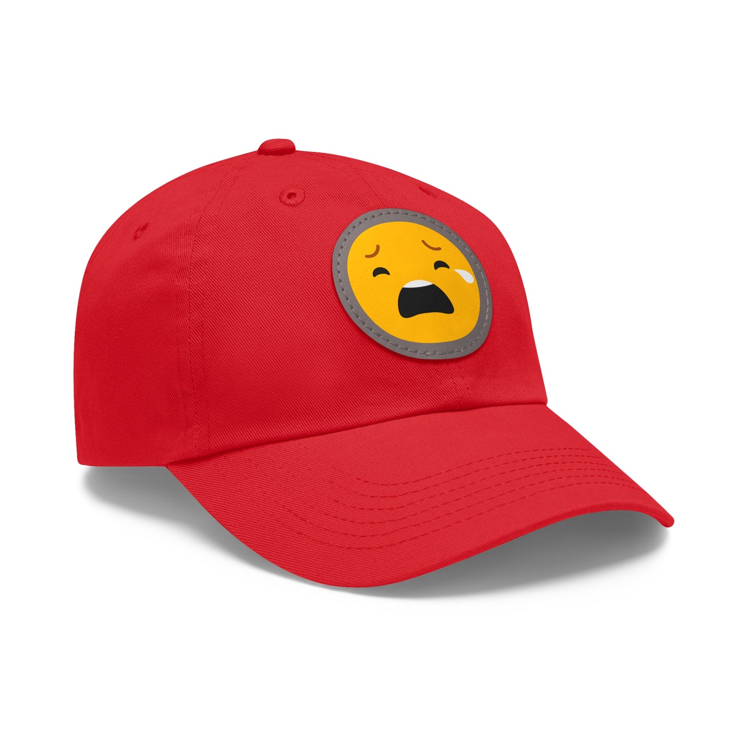 Emotional Dad Hat with Leather Patch - Sad Emoji Cap for Everyday Wear