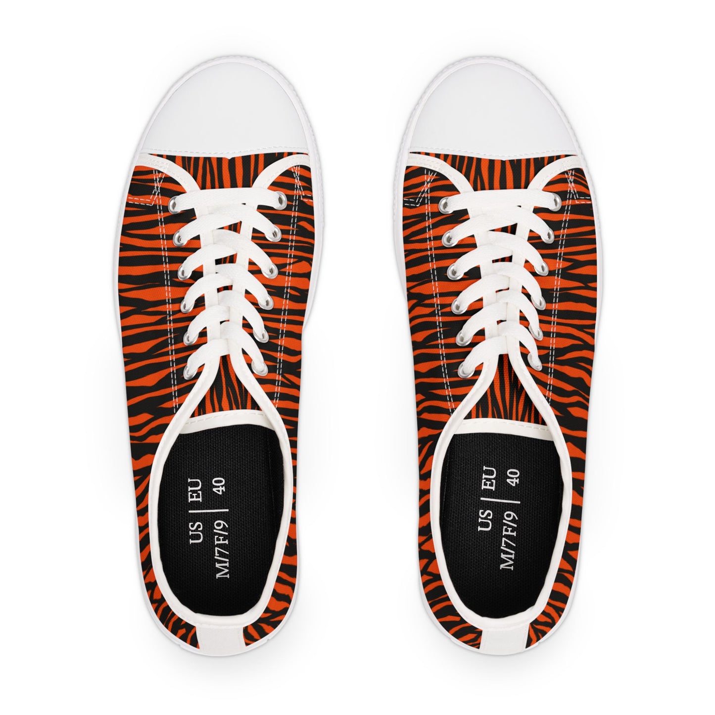 Fierce Fashion Women's Low Top Sneakers - Trendy Tiger Stripe Sneakers, Casual Wear, Gift for Animal Lovers, Statement Shoes, Summer Style
