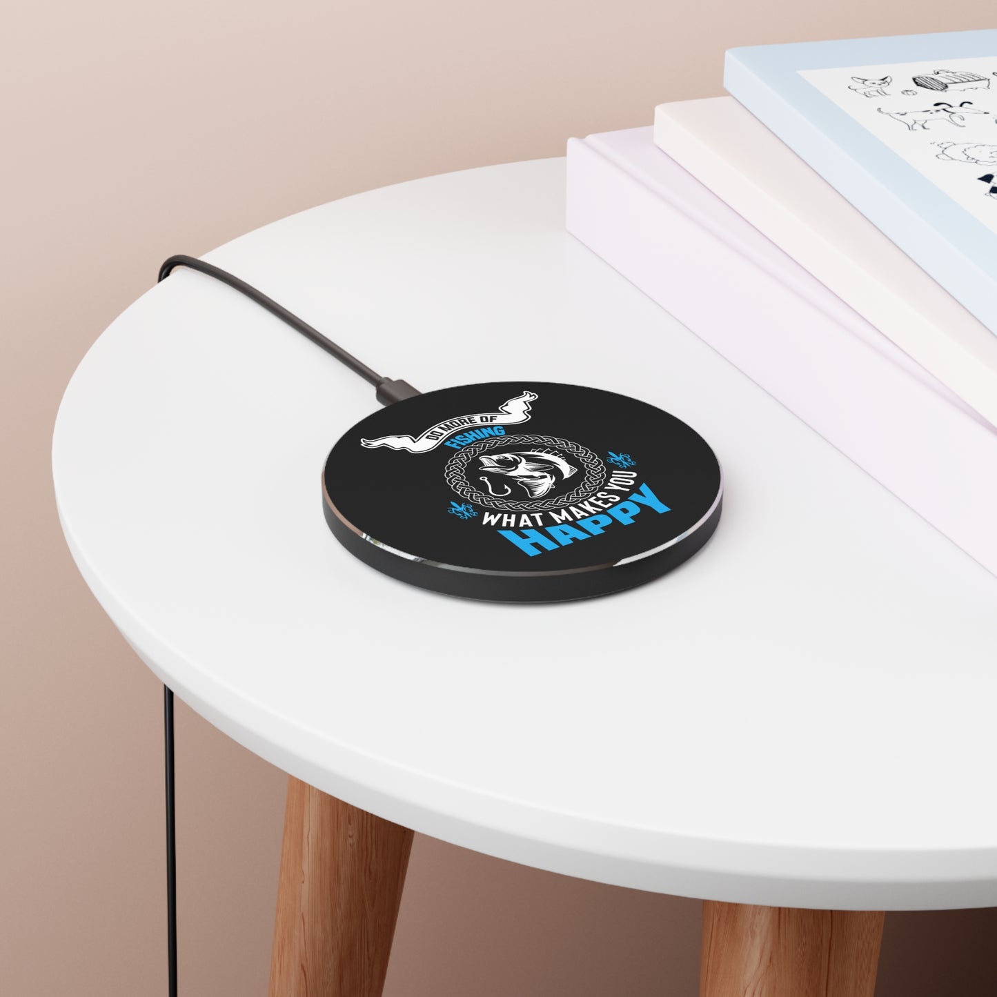 Fishing-Themed Wireless Charger - 'Do More of Fishing, What Makes You Happy'