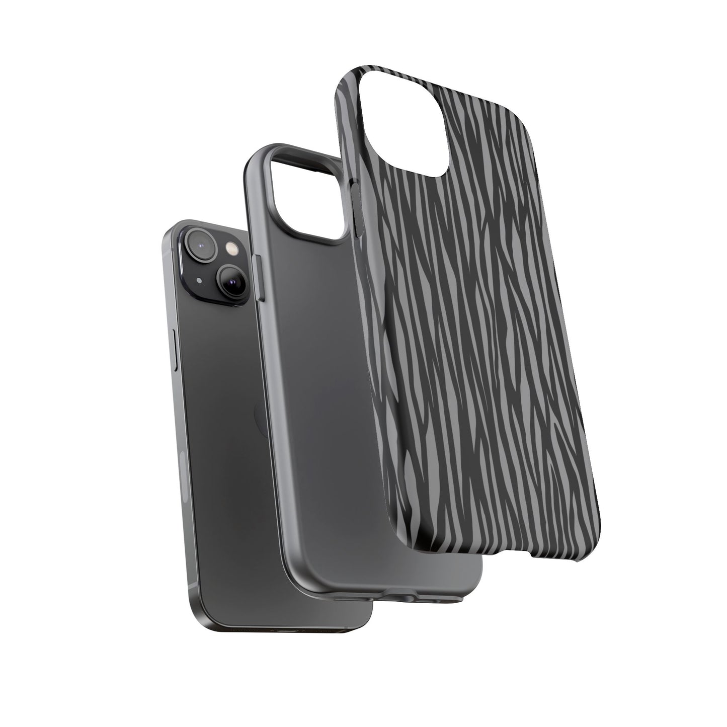 Stylish Tough Phone Case - Black and Gray Striped Design