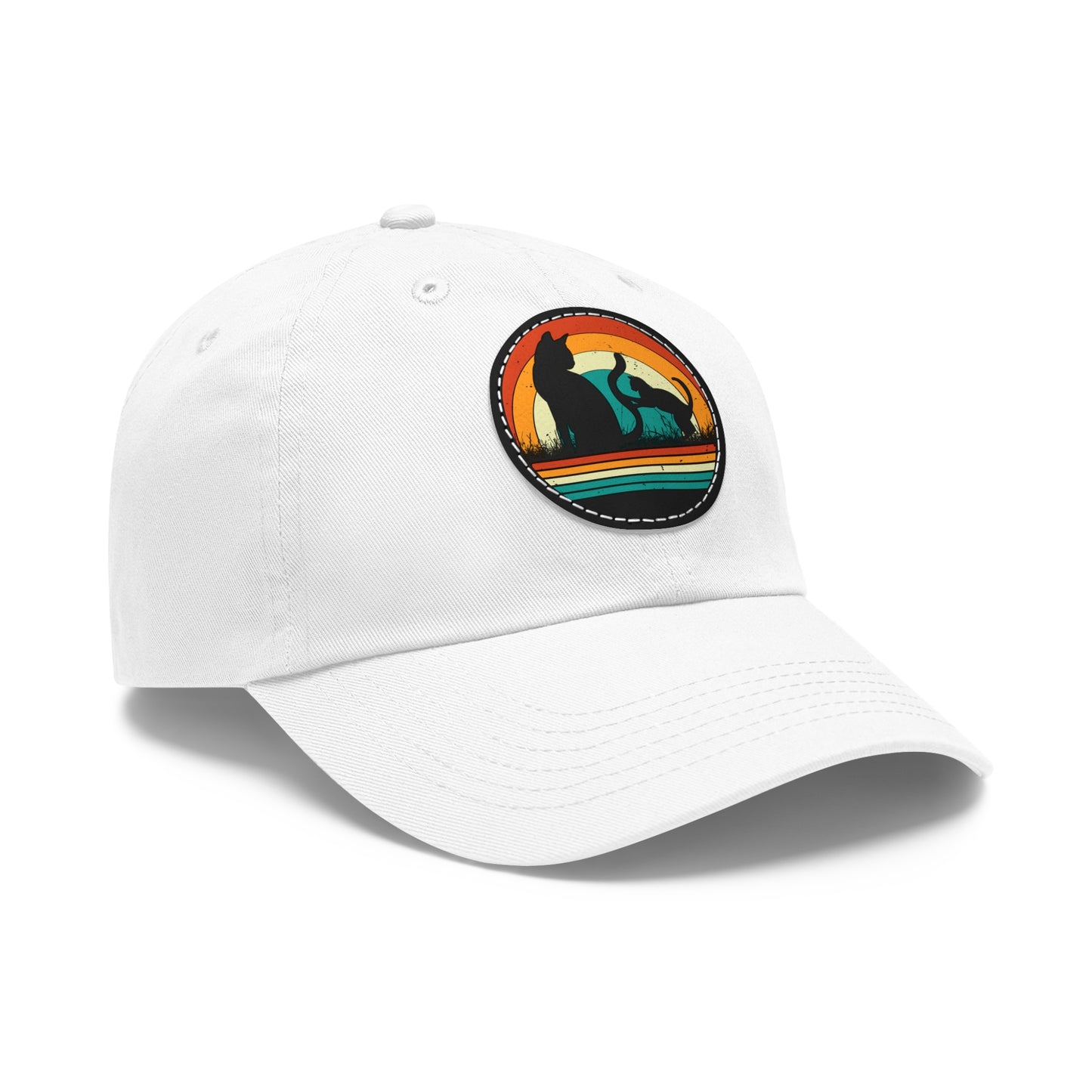 Cats and Sunset Dad Hat - Vintage Leather Patch Cap