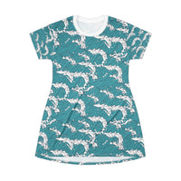 Ocean Waves T-Shirt Dress - Comfortable Summer Fashion for Beach Lovers