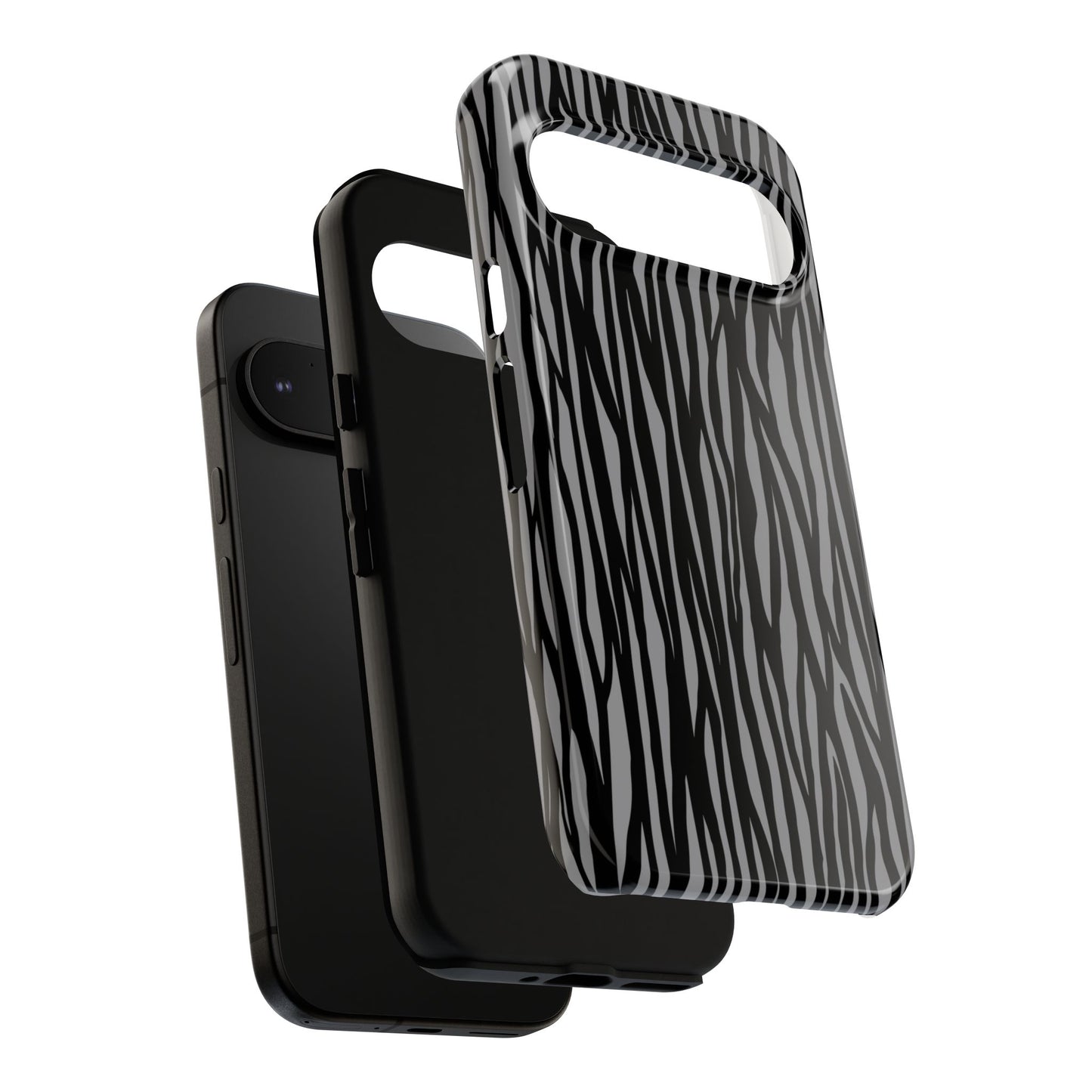 Stylish Tough Phone Case - Black and Gray Striped Design