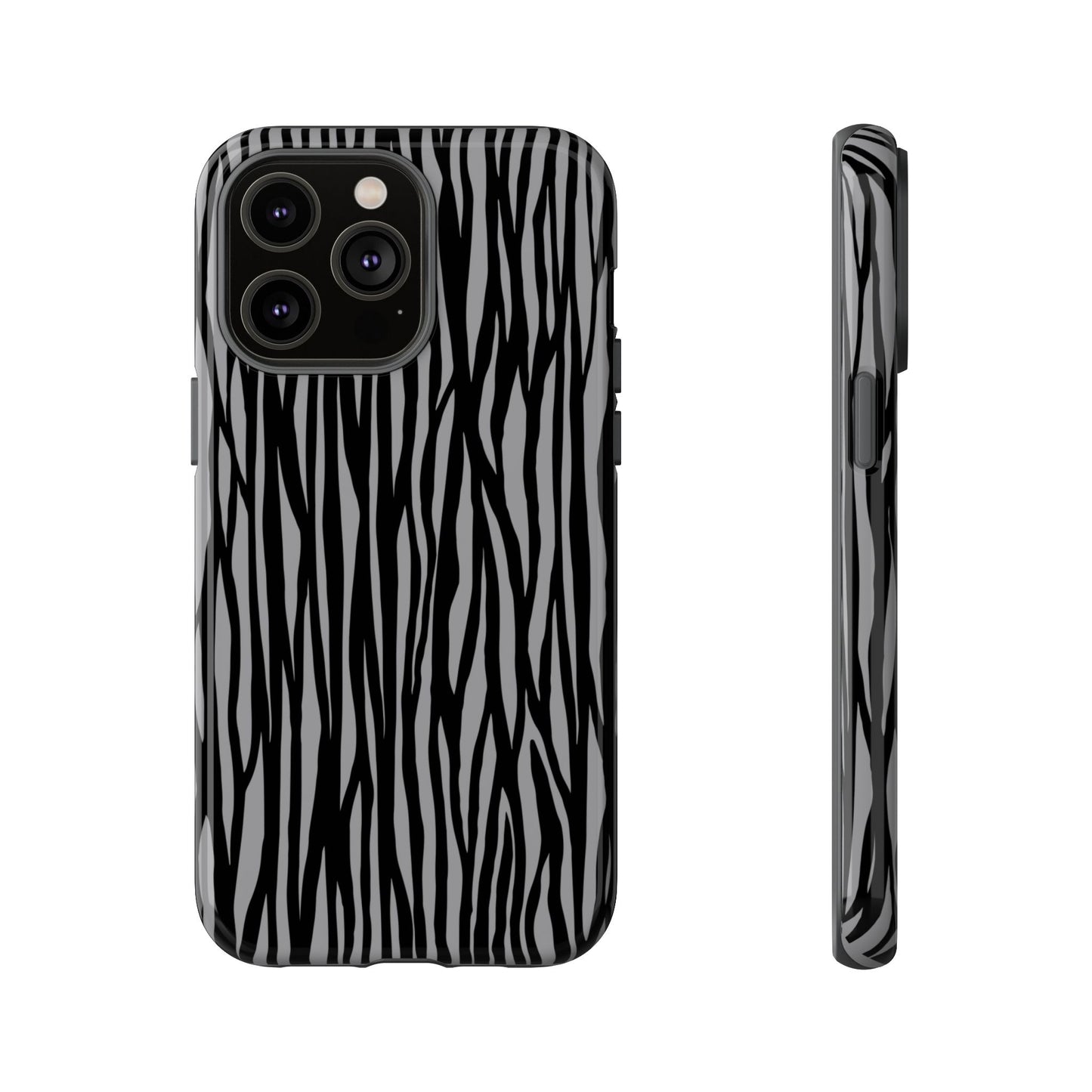 Stylish Tough Phone Case - Black and Gray Striped Design