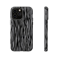 Stylish Tough Phone Case - Black and Gray Striped Design