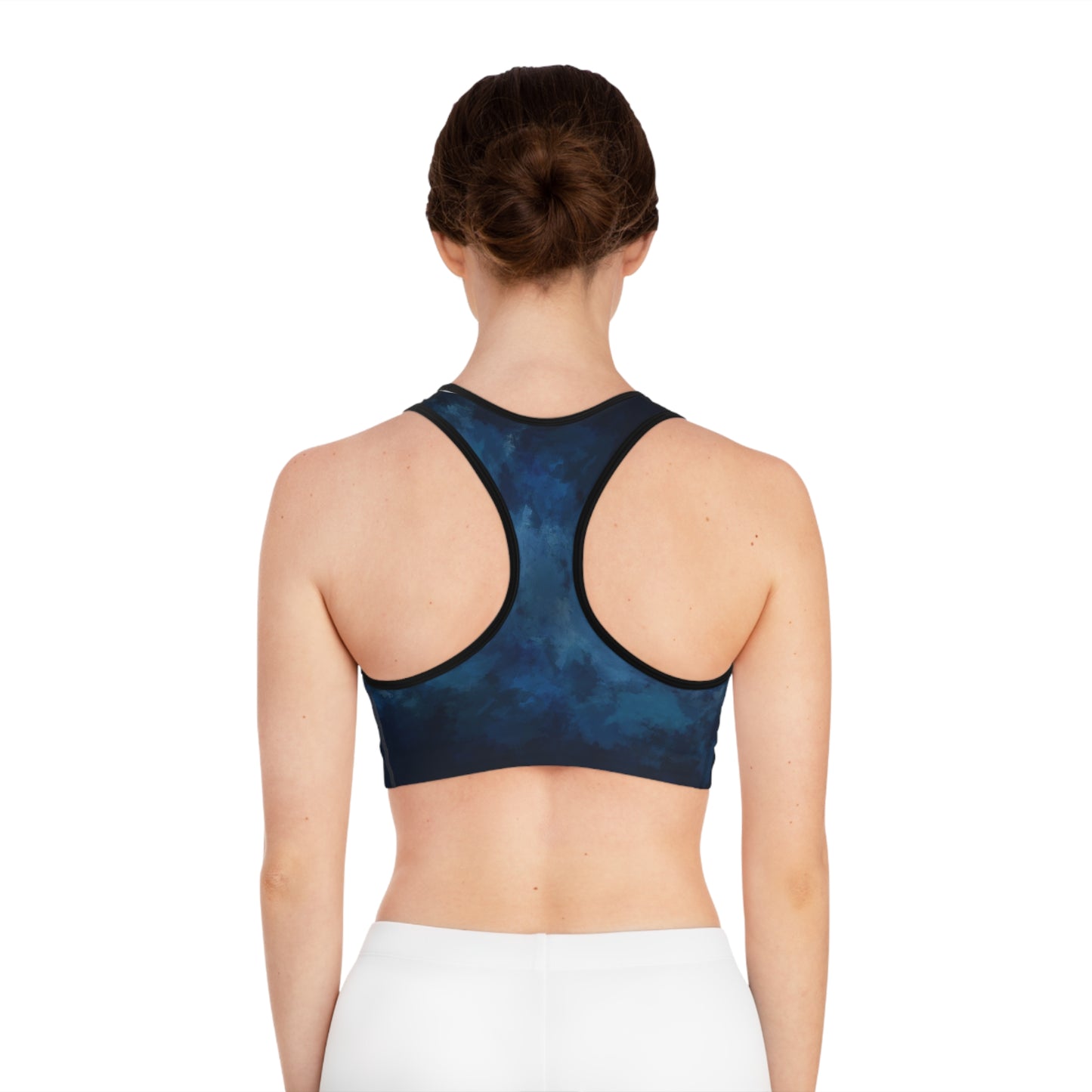 Ocean Wave Sports Bra - Soft Blue Abstract Design for Yoga and Workout