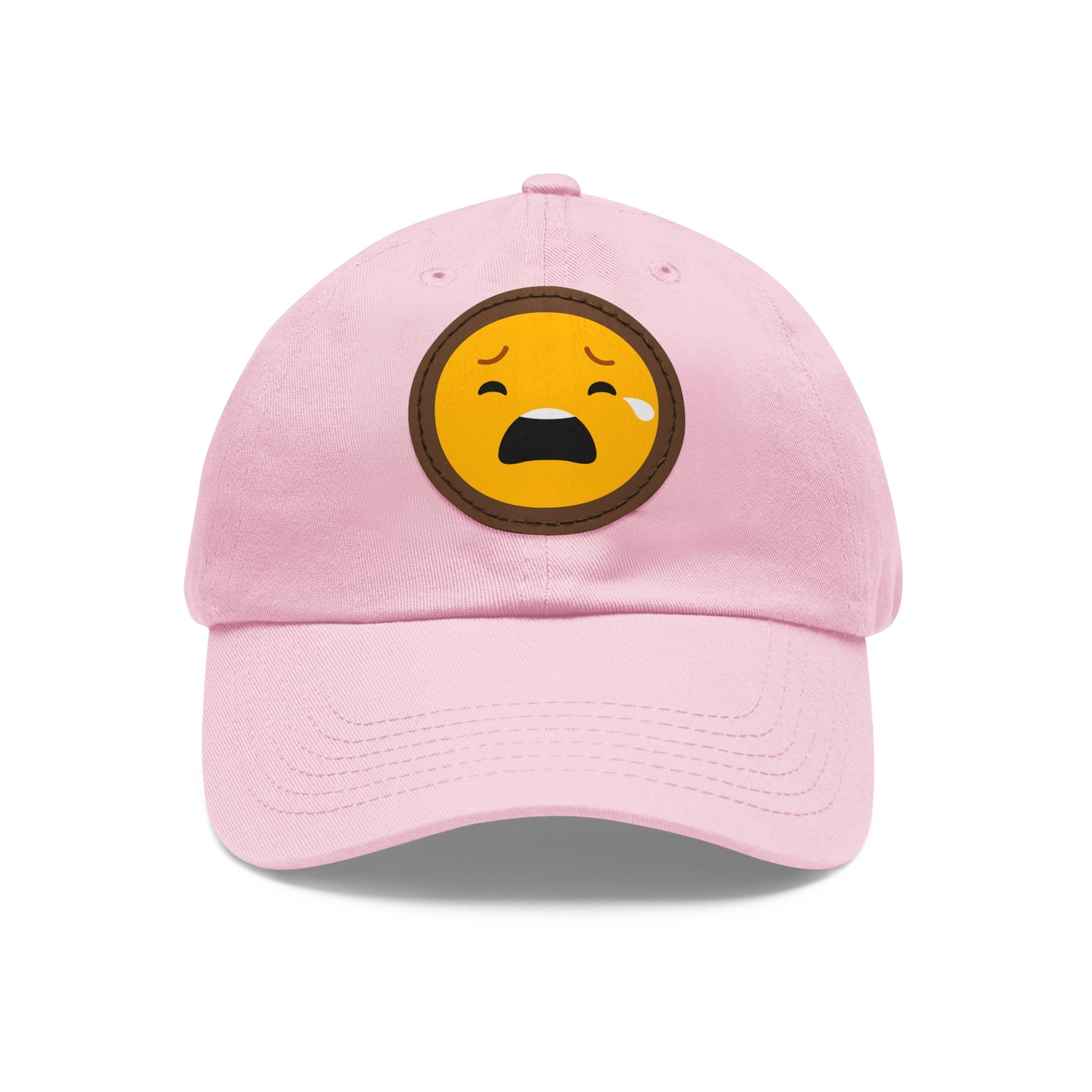 Emotional Dad Hat with Leather Patch - Sad Emoji Cap for Everyday Wear