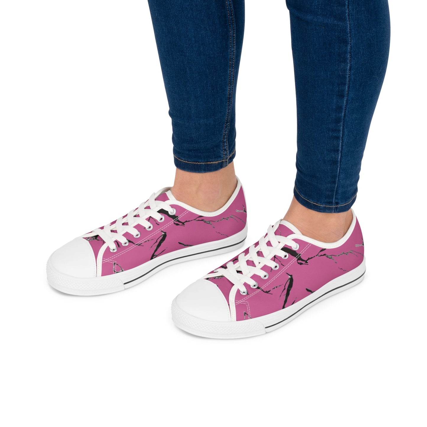 Stylish Pink Marble Low Top Sneakers for Women - Trendy Casual Footwear