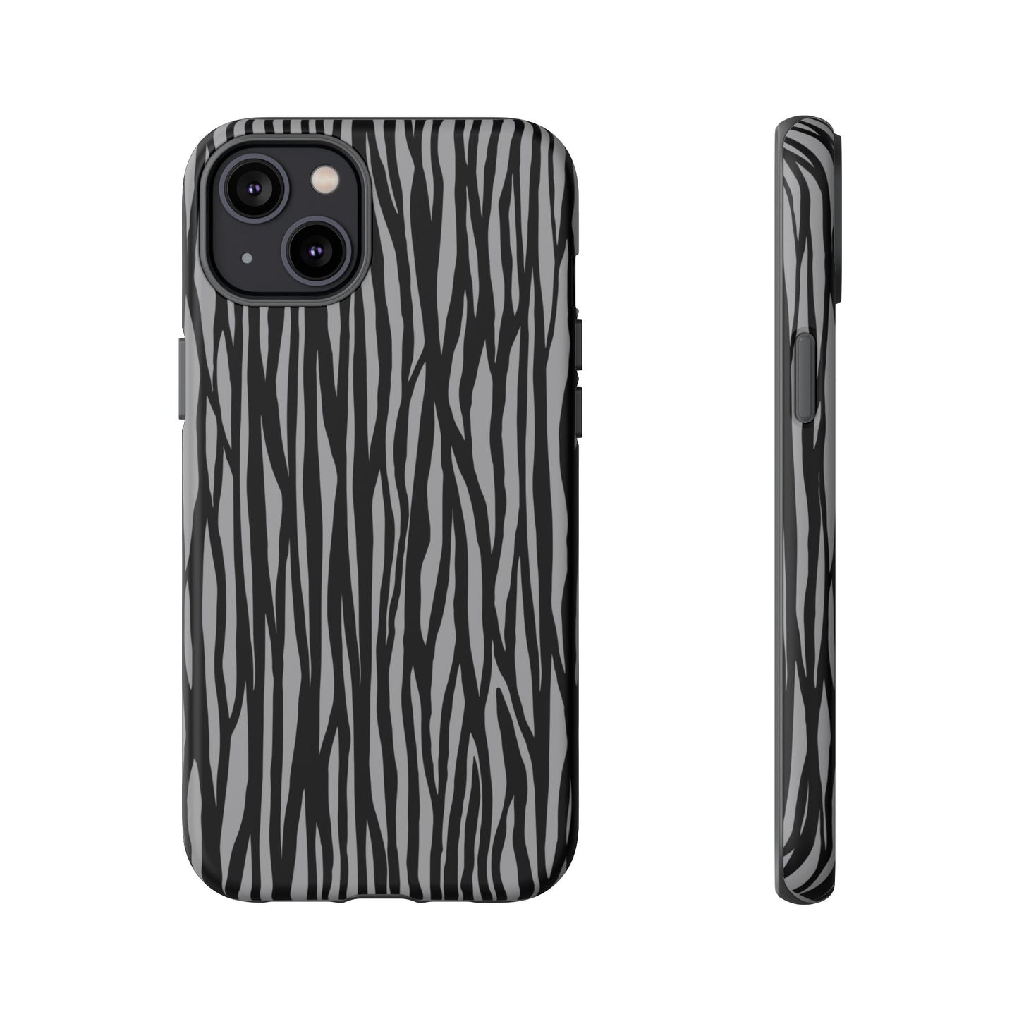 Stylish Tough Phone Case - Black and Gray Striped Design