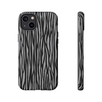 Stylish Tough Phone Case - Black and Gray Striped Design