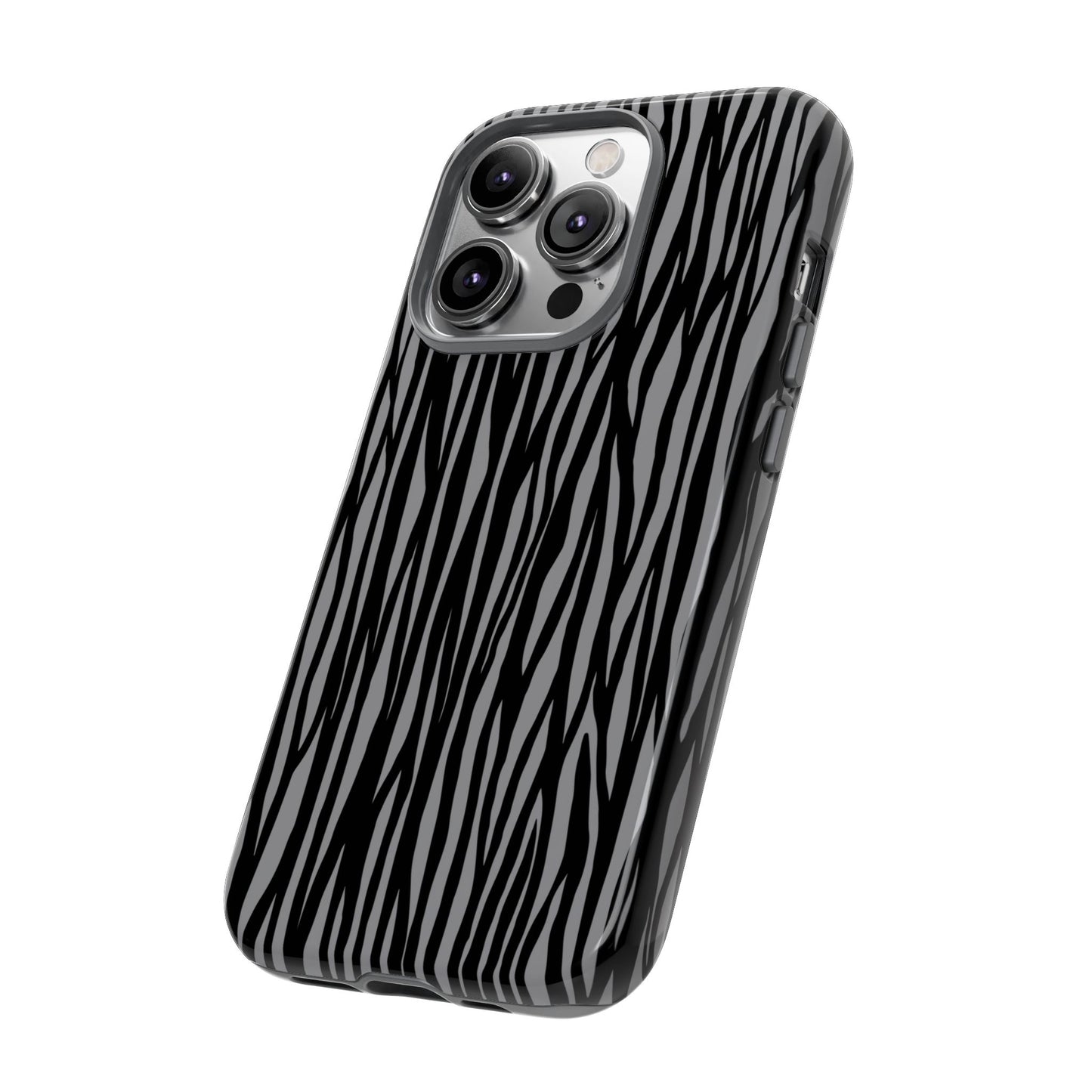 Stylish Tough Phone Case - Black and Gray Striped Design