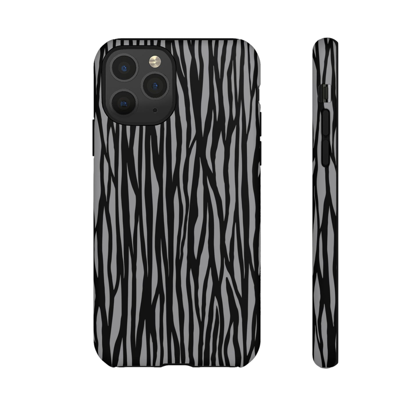 Stylish Tough Phone Case - Black and Gray Striped Design