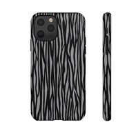 Stylish Tough Phone Case - Black and Gray Striped Design