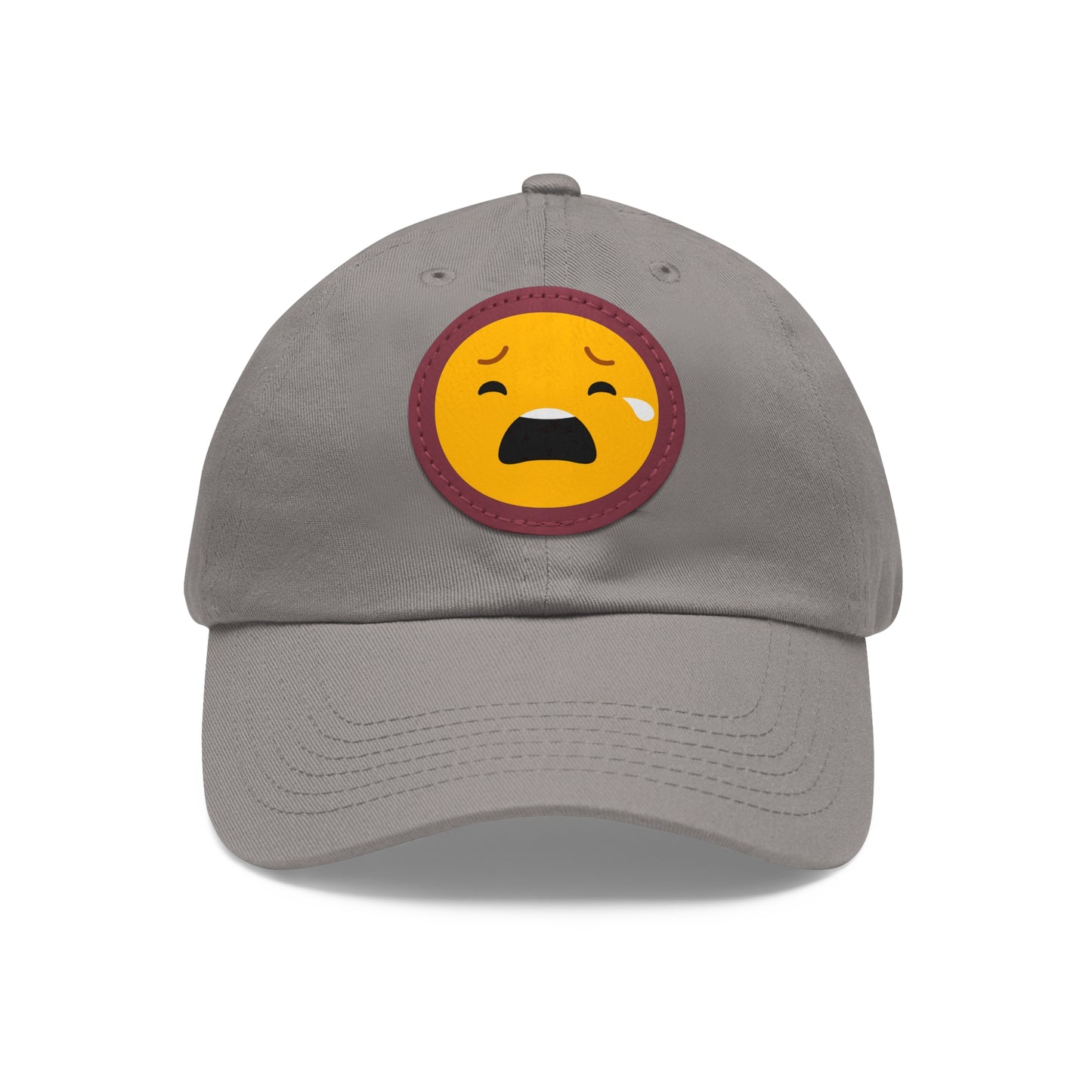 Emotional Dad Hat with Leather Patch - Sad Emoji Cap for Everyday Wear