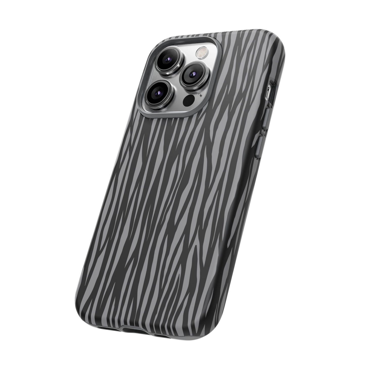 Stylish Tough Phone Case - Black and Gray Striped Design