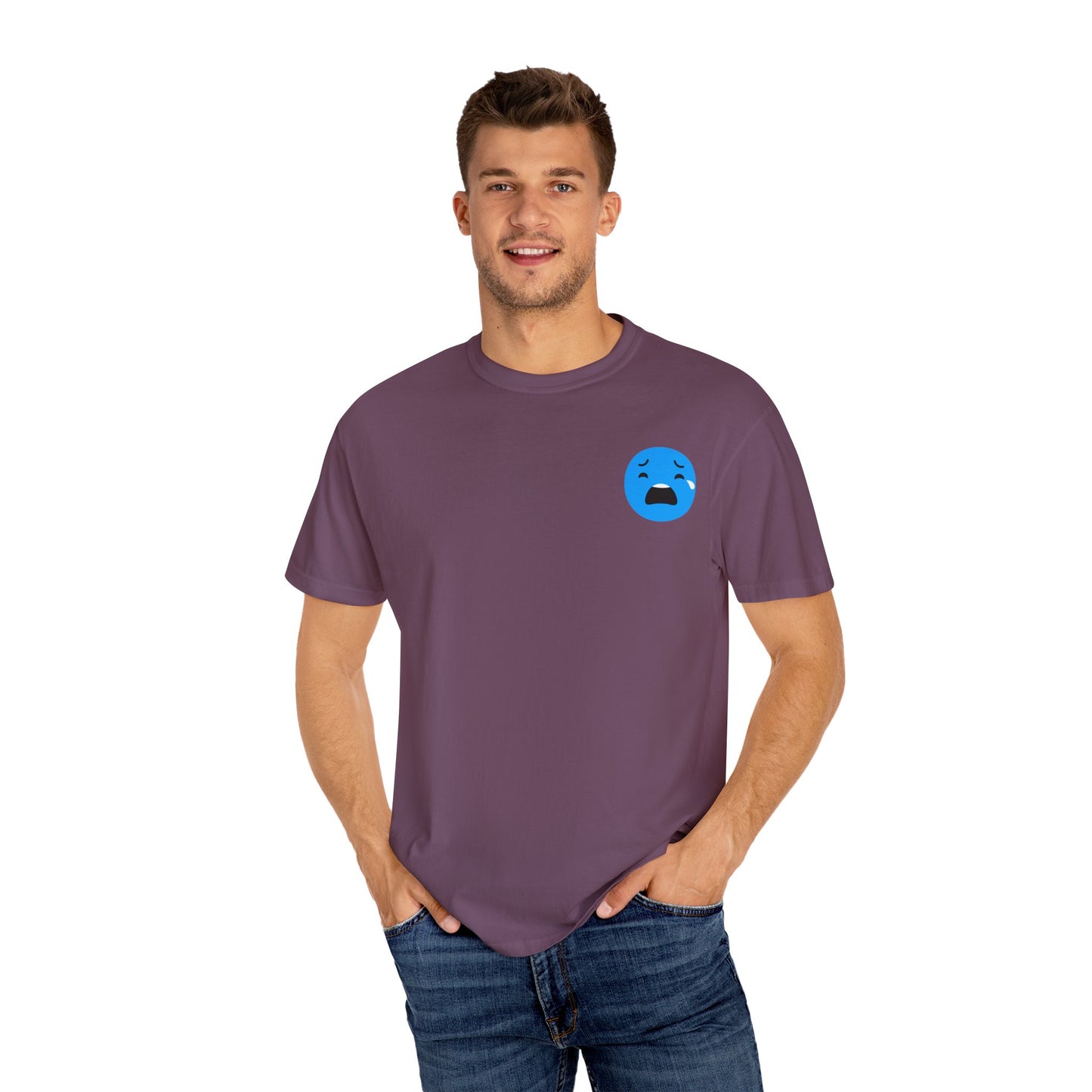 Unisex Garment-Dyed T-Shirt with Sad Emoji Design