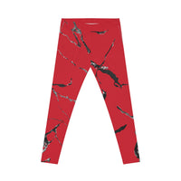 Chic Abstract Red Leggings for Women, Stylish Workout Pants, Fashion Activewear, Fitness Leggings, Red Marble Design, Casual Comfort
