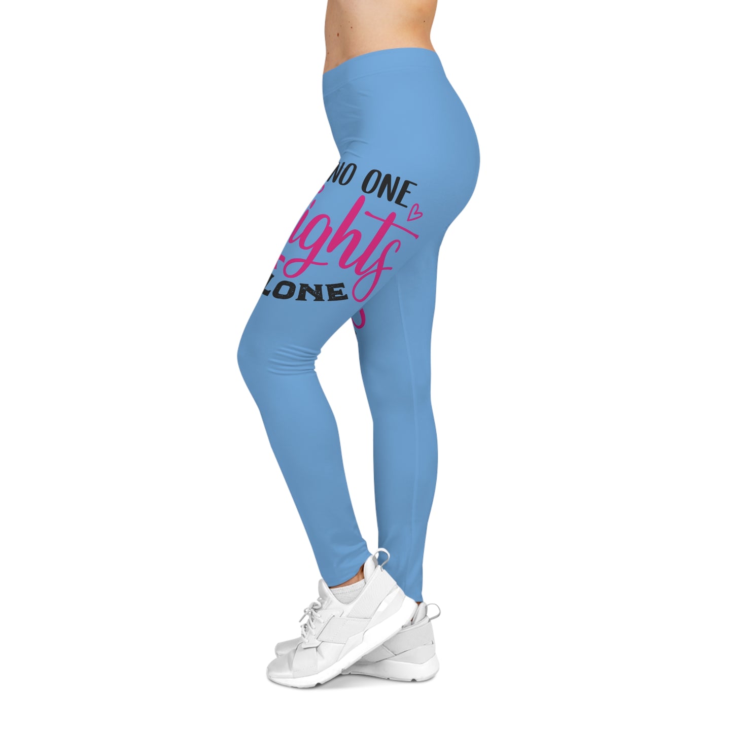 Empowering Women's Casual Leggings - No One Fights Alone, Workout Leggings, Fitness Wear, Supportive Leggings, Gift for Her, Pink [...]