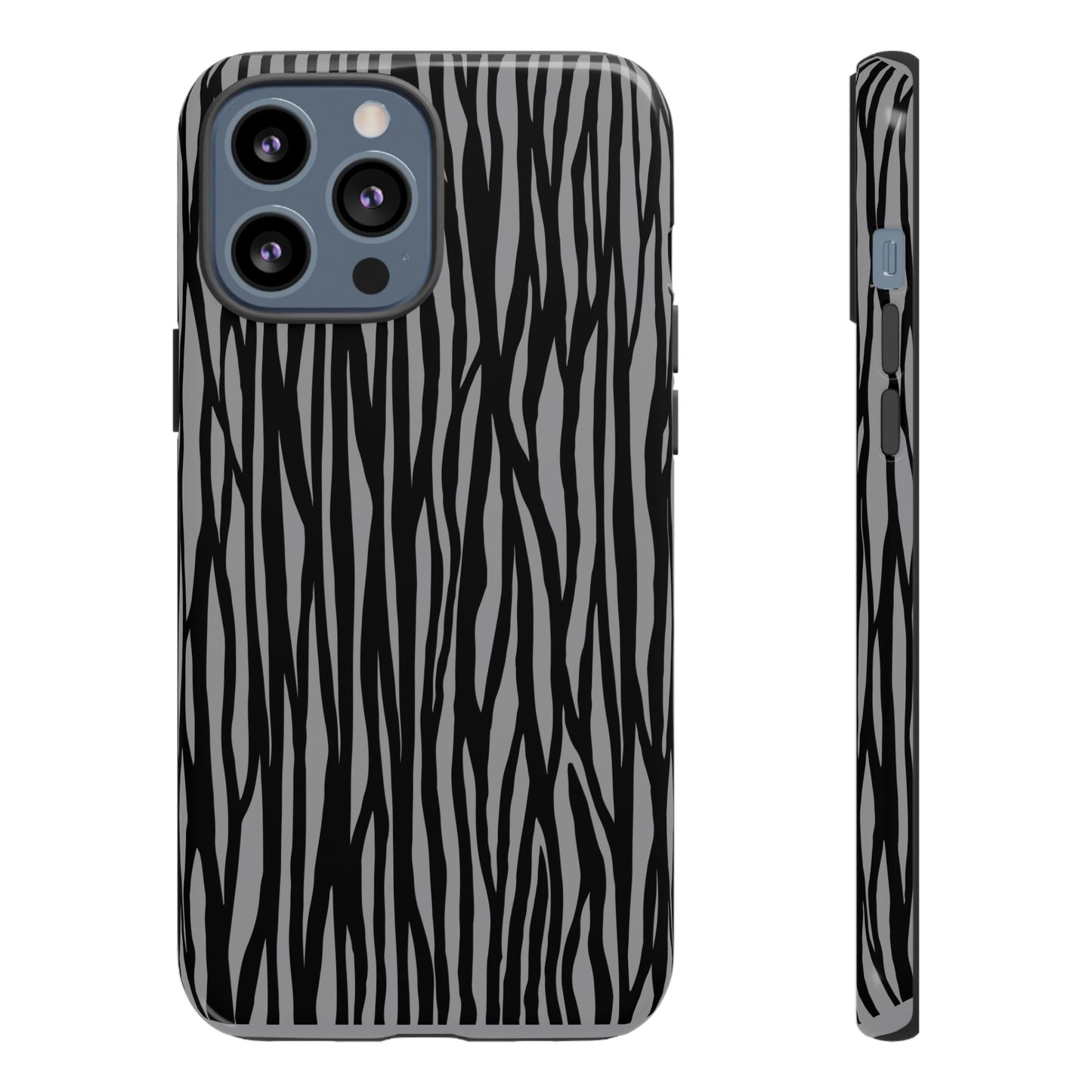 Stylish Tough Phone Case - Black and Gray Striped Design