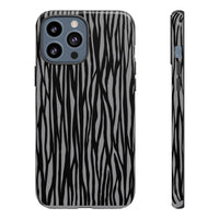 Stylish Tough Phone Case - Black and Gray Striped Design