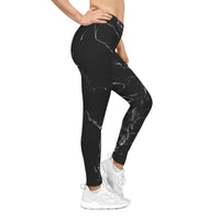 Chic Marble Print Leggings for Women, Casual Stretch Yoga Pants, Athleisure Wear, Black Marble Active Leggings, Fashionable Workout Leggings