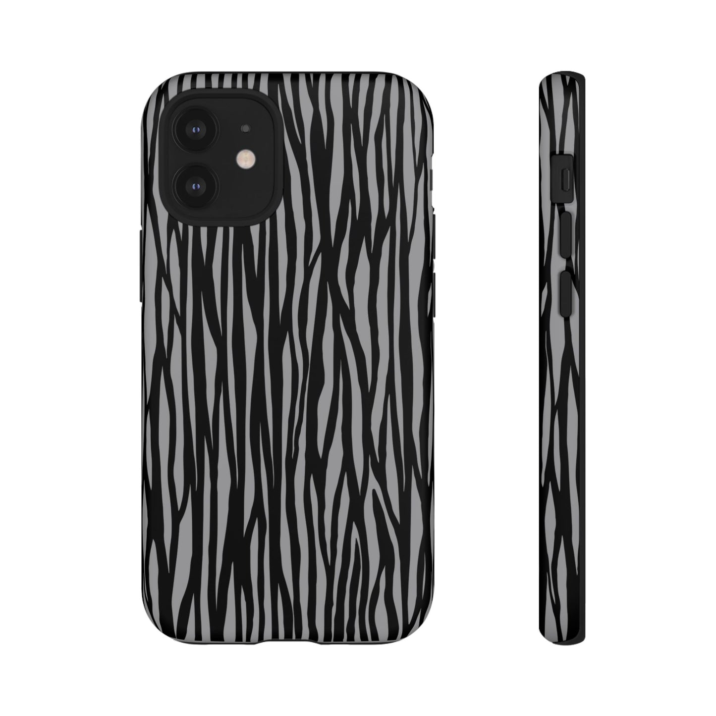 Stylish Tough Phone Case - Black and Gray Striped Design