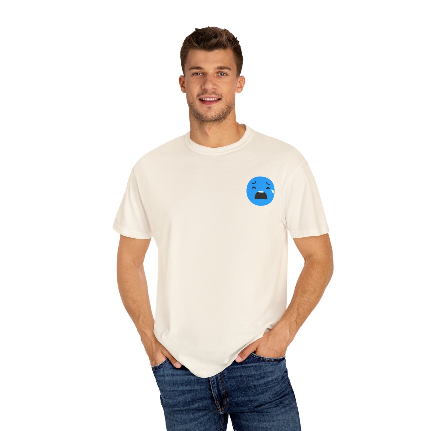 Unisex Garment-Dyed T-Shirt with Sad Emoji Design