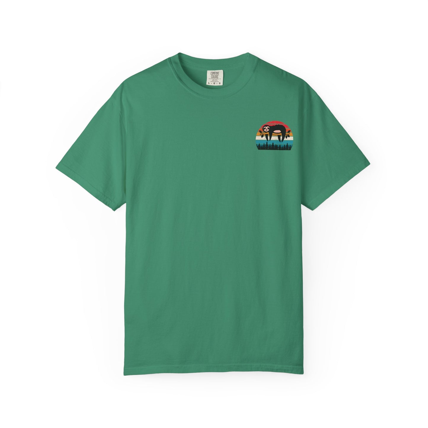Chill Vibes Unisex Garment-Dyed T-Shirt - Retro Sloth & Sunset Design