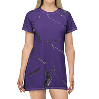 Elegant Purple Marble T-Shirt Dress, Casual Wear, Summer Fashion, Daily Outfits, Gift for Her, Vacation Style, Party Dress