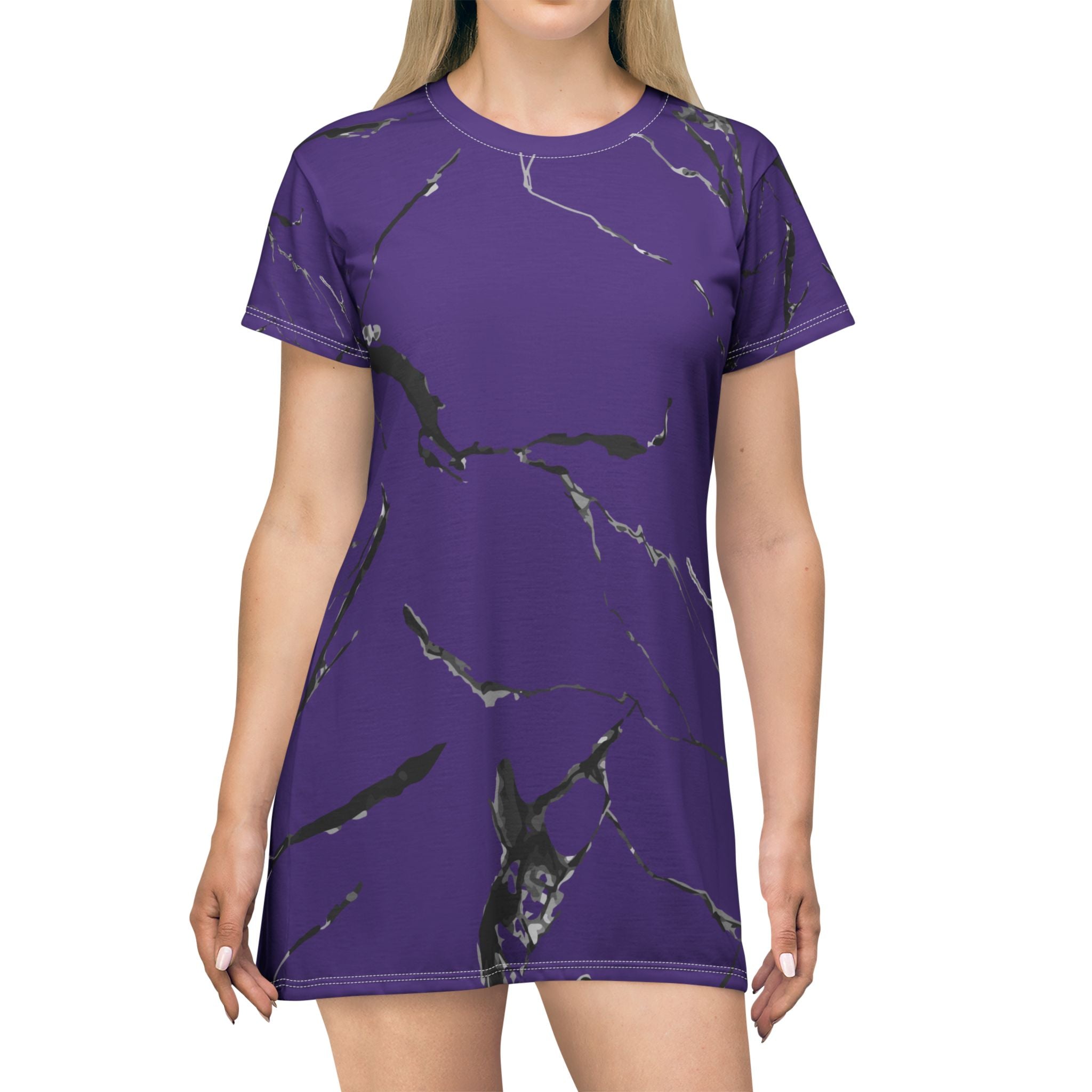 Elegant Purple Marble T-Shirt Dress, Casual Wear, Summer Fashion, Daily Outfits, Gift for Her, Vacation Style, Party Dress