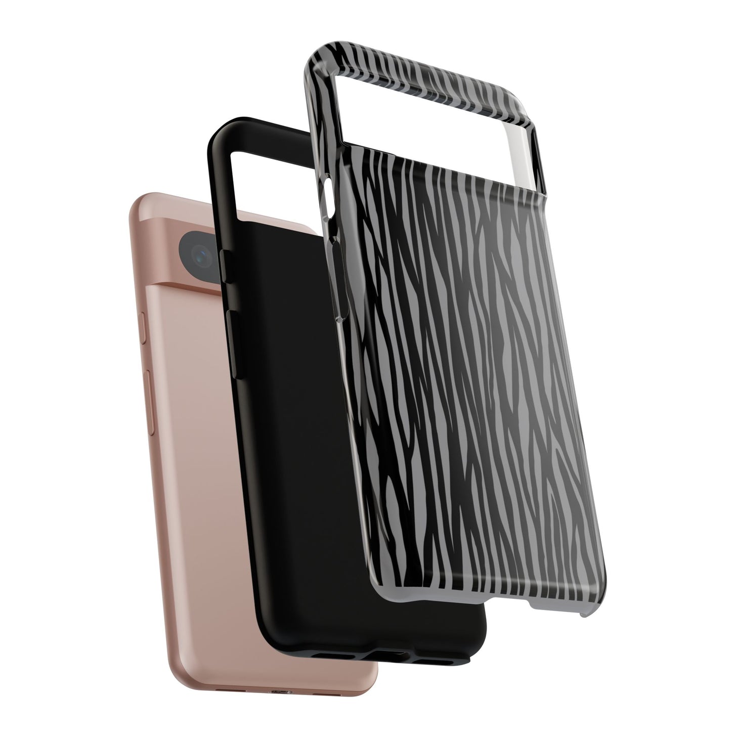 Stylish Tough Phone Case - Black and Gray Striped Design