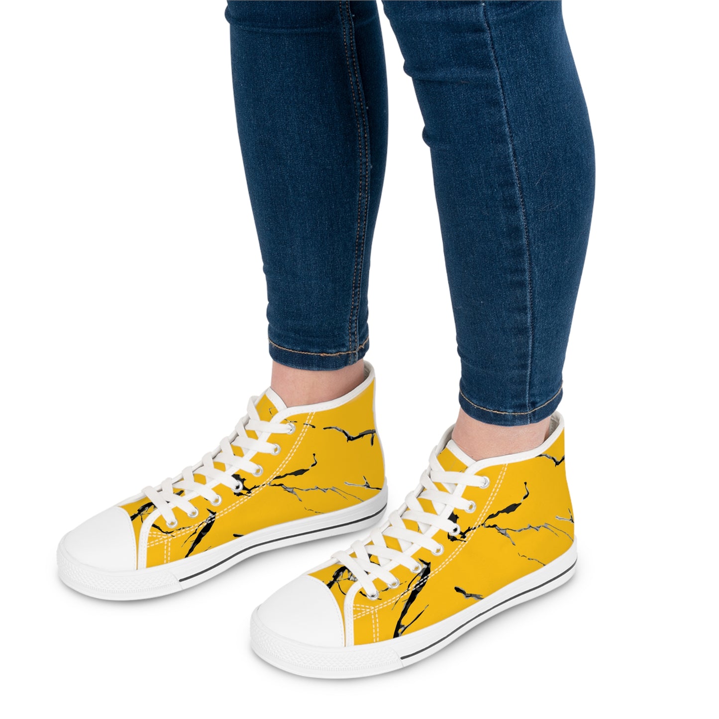 Stylish Yellow High Top Sneakers with Unique Marble Design