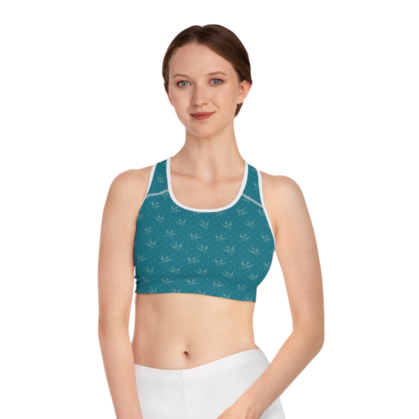 Charming Sports Bra with Bird Print, Fitness Wear, Workout Gear, Yoga Top, Activewear for Her, Great for Gifts