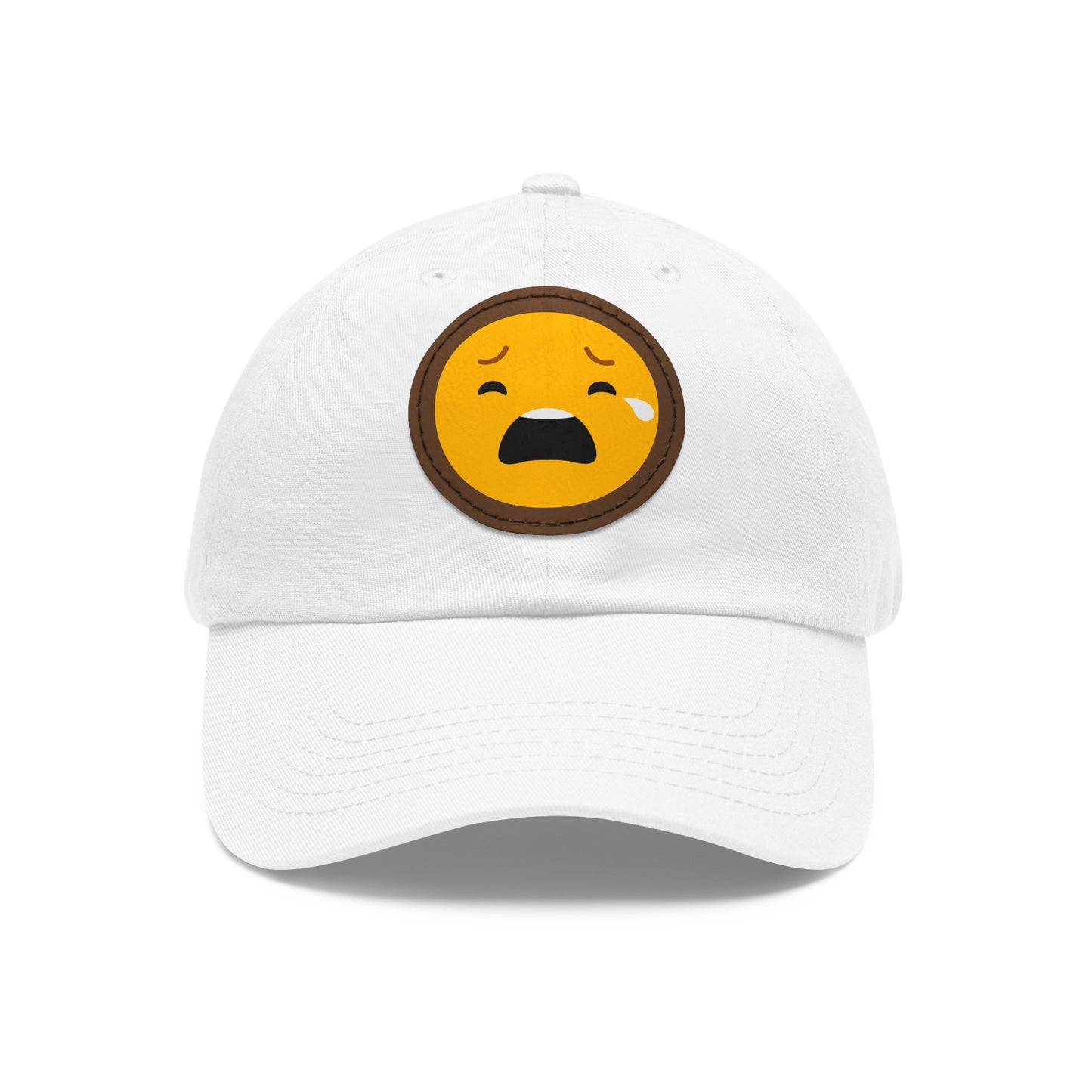 Emotional Dad Hat with Leather Patch - Sad Emoji Cap for Everyday Wear