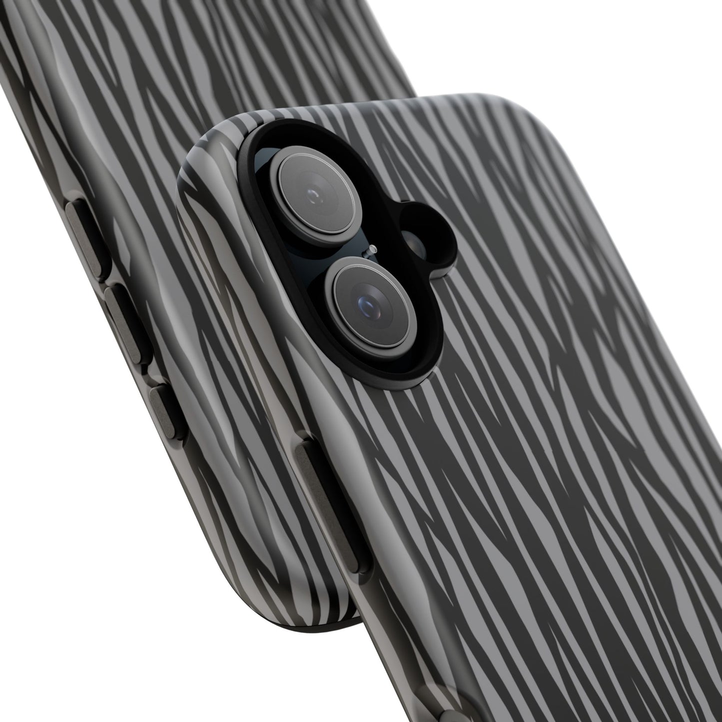 Stylish Tough Phone Case - Black and Gray Striped Design