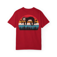 Chill Vibes Unisex Garment-Dyed T-Shirt - Retro Sloth & Sunset Design