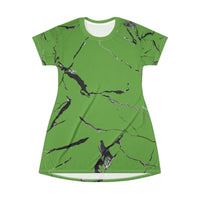 Trendy Green Marble T-Shirt Dress, Casual Summer Dress, Everyday Wear, Gift for Her, Unique Fashion Statement