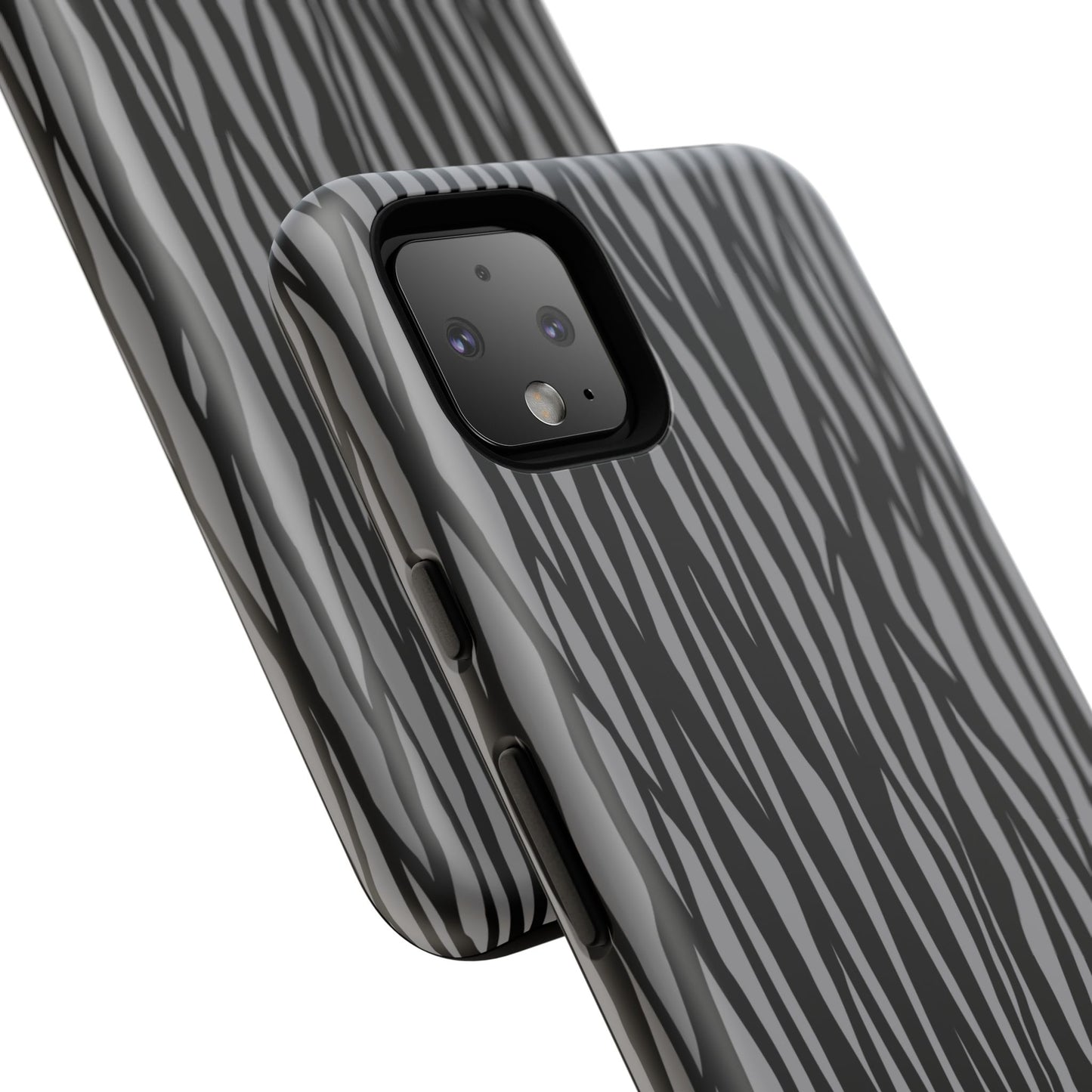 Stylish Tough Phone Case - Black and Gray Striped Design