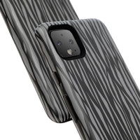Stylish Tough Phone Case - Black and Gray Striped Design