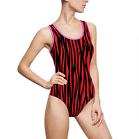 Bold Red Tiger Stripe Women's One-Piece Swimsuit