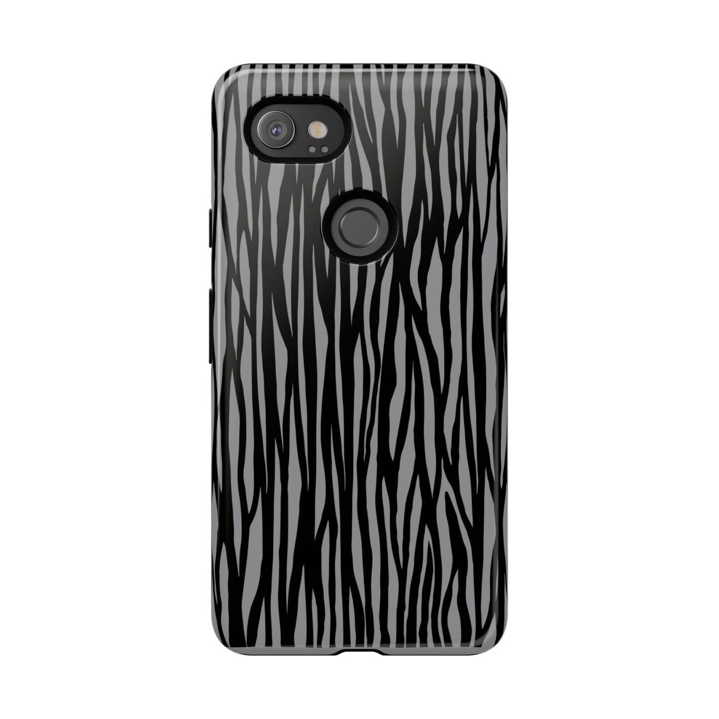 Stylish Tough Phone Case - Black and Gray Striped Design