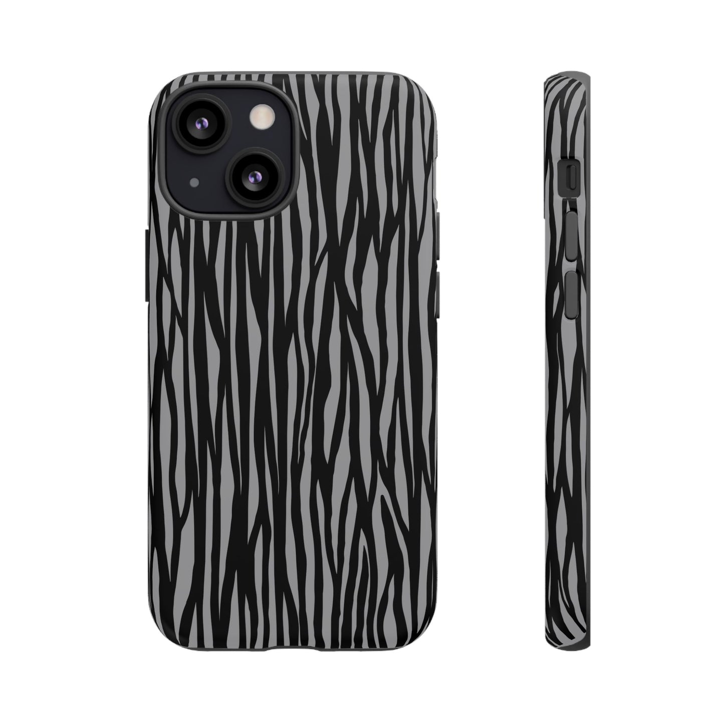 Stylish Tough Phone Case - Black and Gray Striped Design