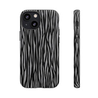 Stylish Tough Phone Case - Black and Gray Striped Design