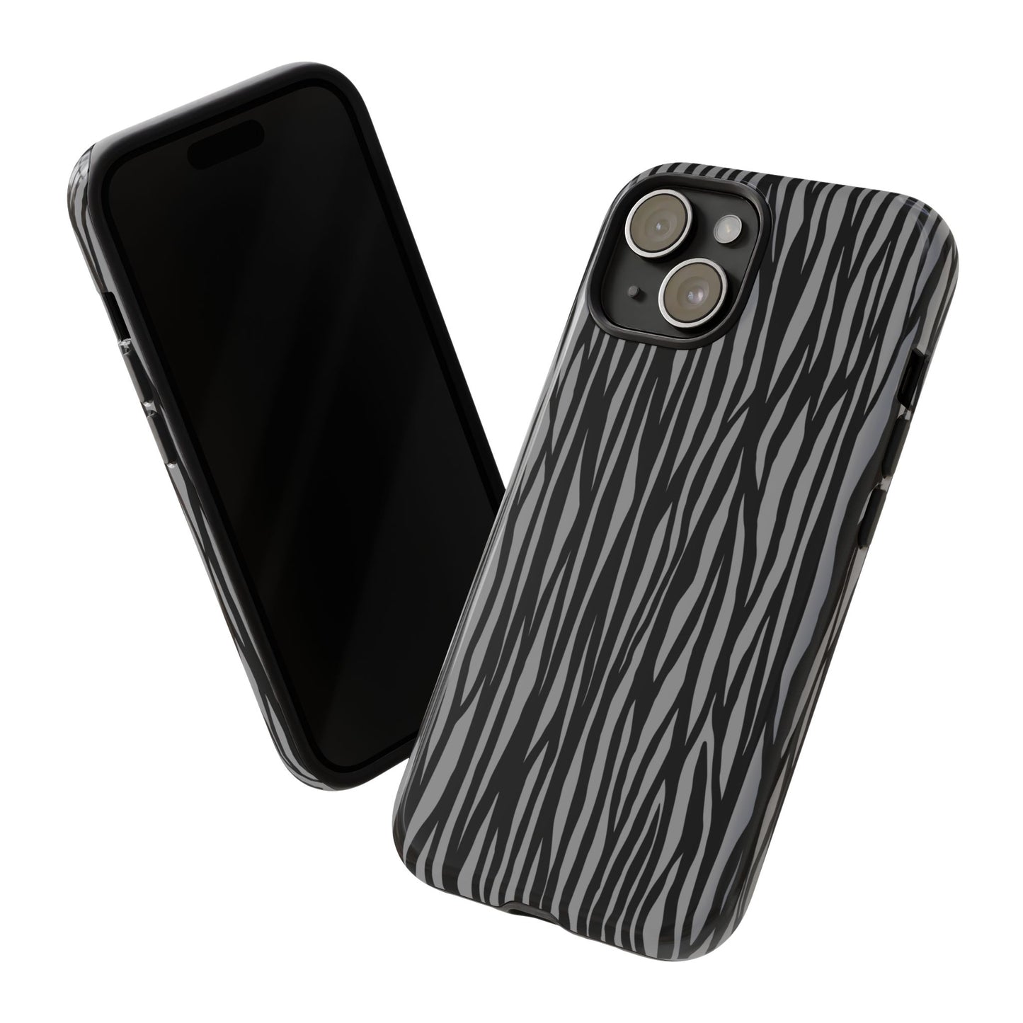 Stylish Tough Phone Case - Black and Gray Striped Design
