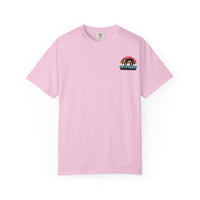 Chill Vibes Unisex Garment-Dyed T-Shirt - Retro Sloth & Sunset Design