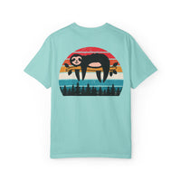 Chill Vibes Unisex Garment-Dyed T-Shirt - Retro Sloth & Sunset Design