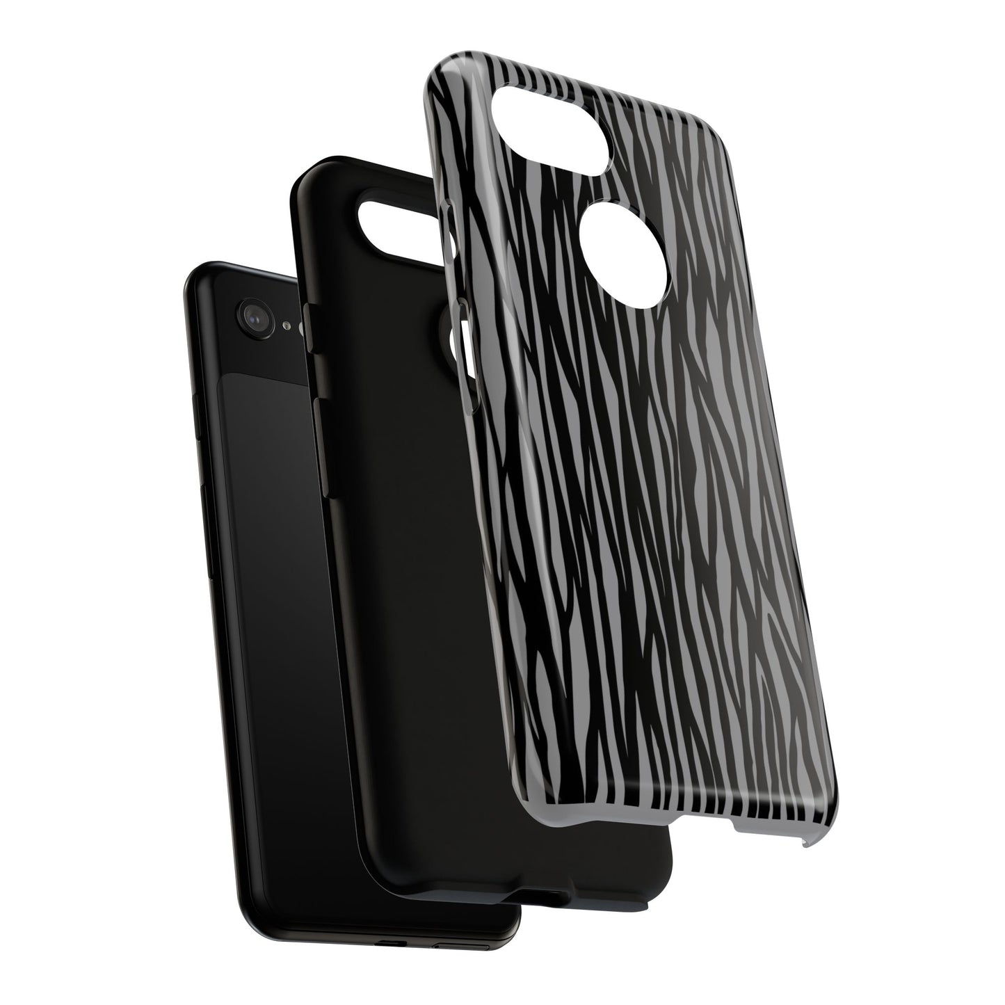 Stylish Tough Phone Case - Black and Gray Striped Design